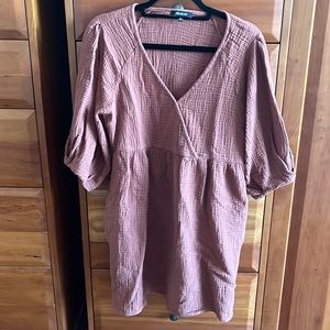 Madewell Crinkly “gauzy” Babydoll Dress size Large, has pockets, brick colored